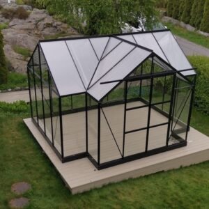 Gewächshaus Triton, schwarz, 10,2 m², gehärtetes Glas & Kunststoff + Zubehör für Gewächshäuser